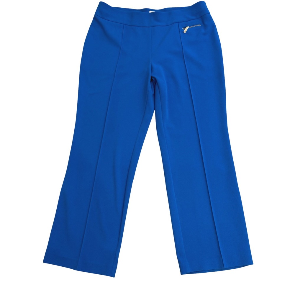 Anne Klein Womens Royal Blue Wide Leg Dress Pants Gold Lion Zipper Detail